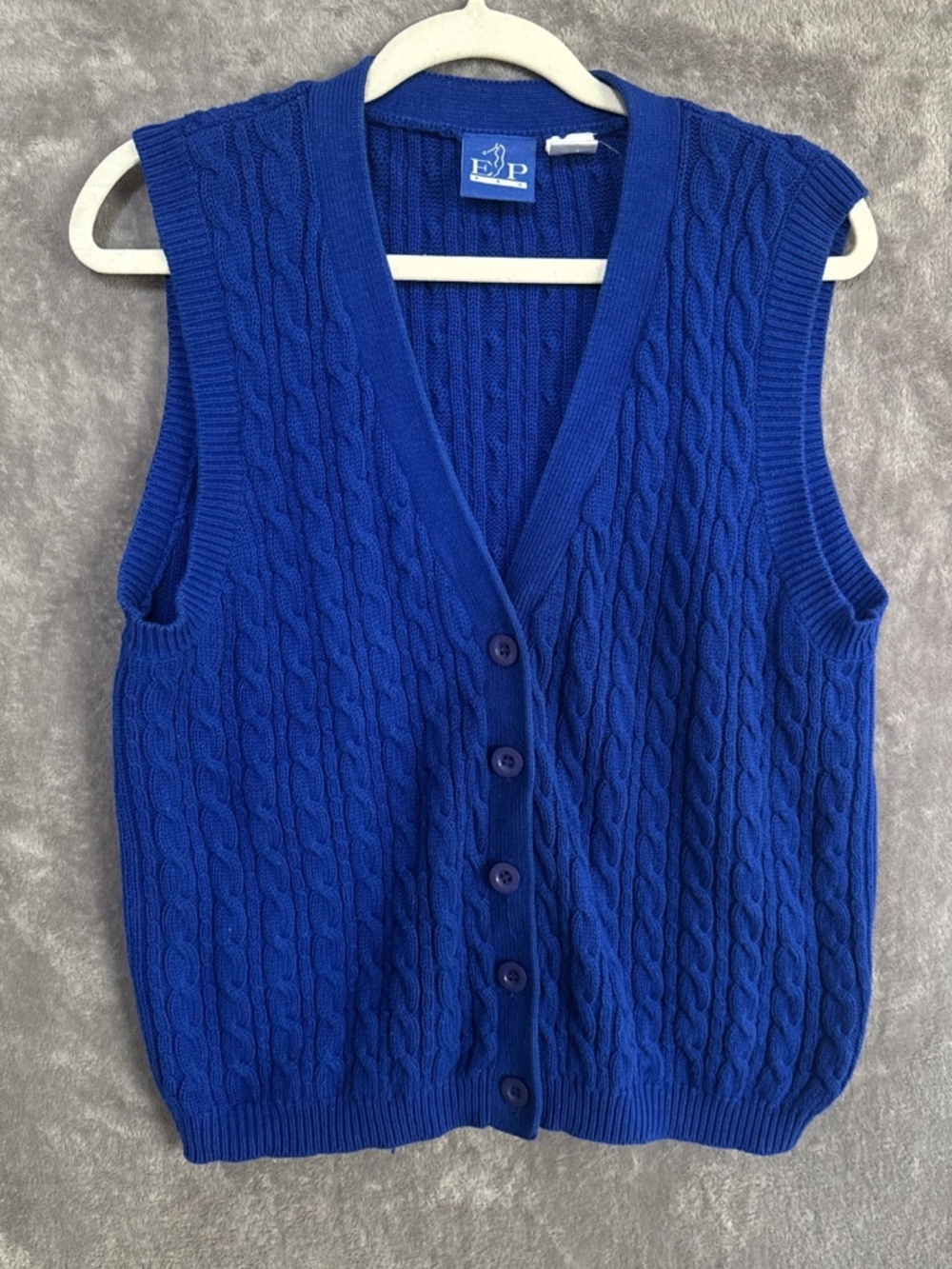 EP Pro Women's Cable Knit V-Neck Sweater Vest Blue Medium